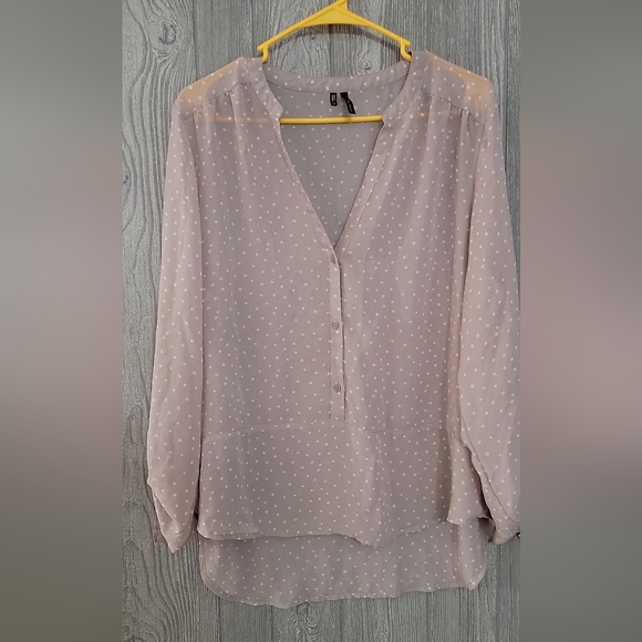 Maurices sheer tanish pink and white poka dot long sleeve blouse size XL. - Picture 1 of 5